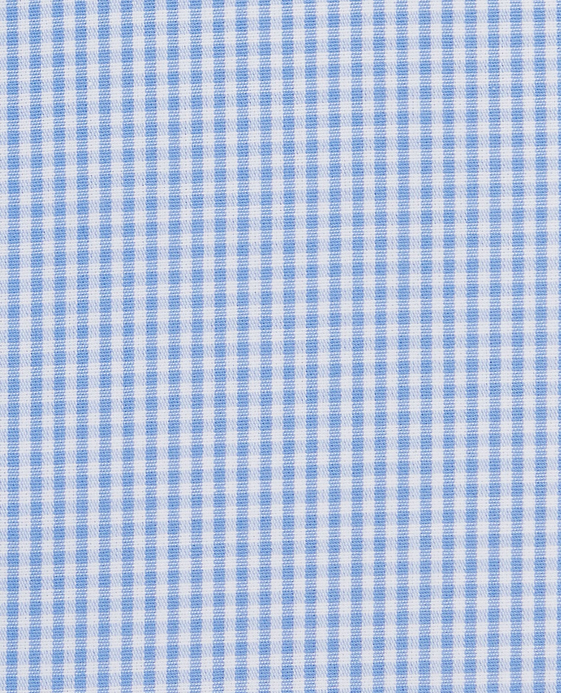 Image 4 of Non-Iron Blue Gingham Poplin Regular Fit Single Cuff Classic Collar Shirt