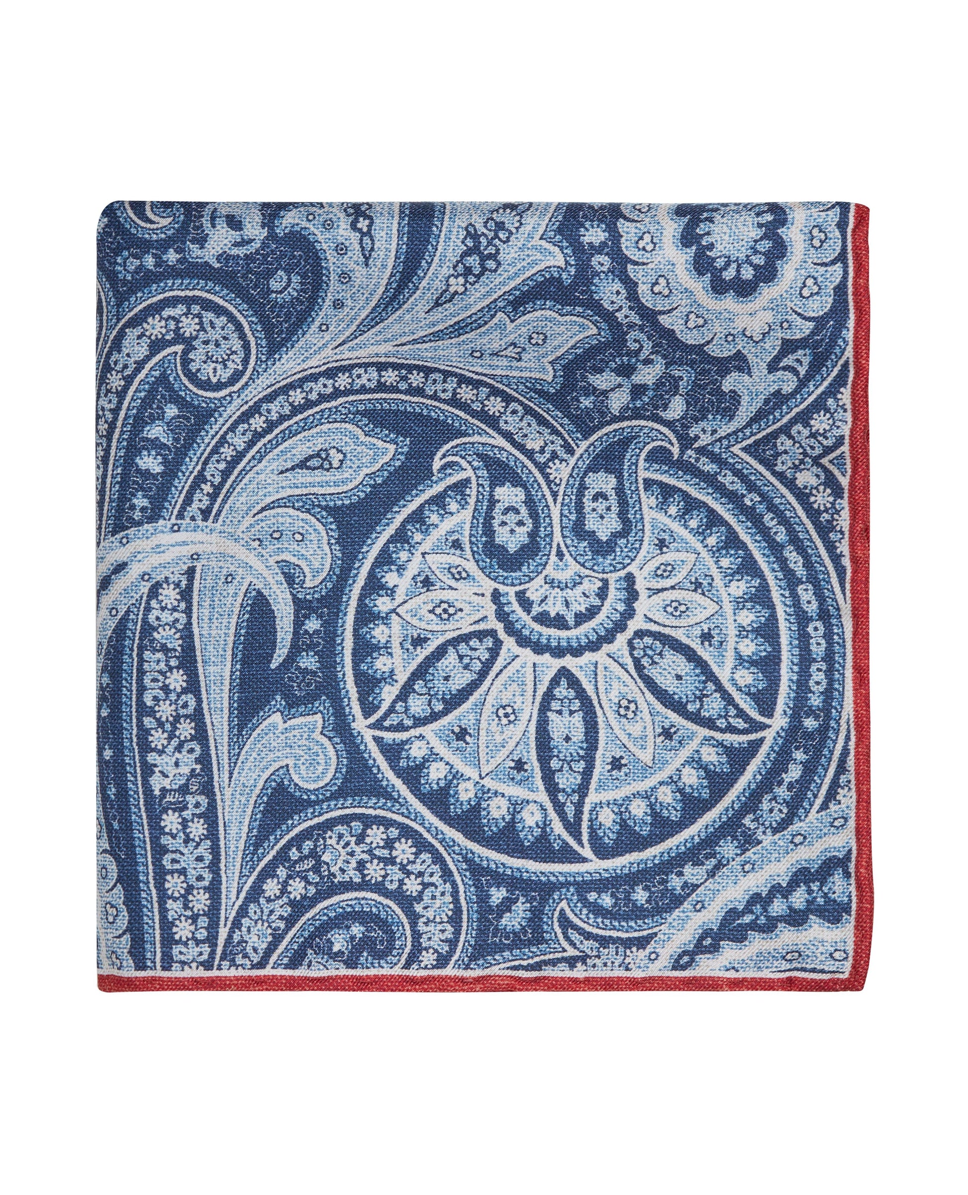 Image 1 of Blue Red Paisley Silk Pocket Square