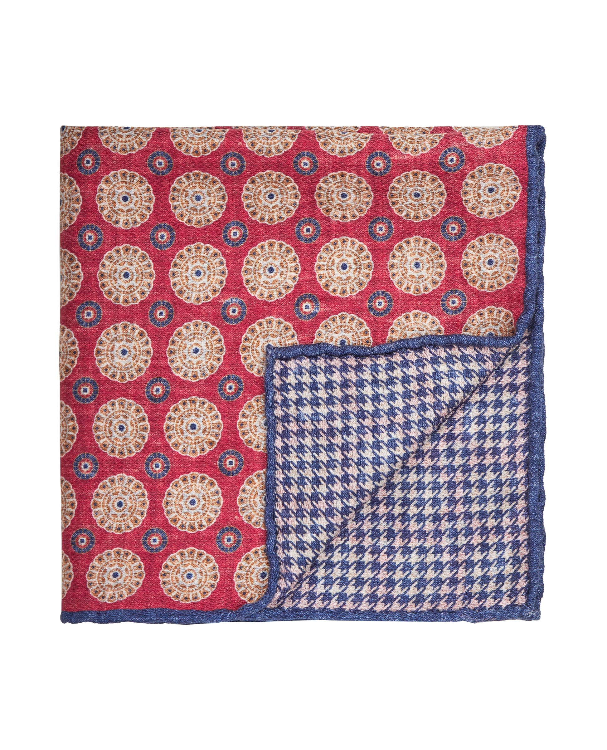 Image 1 of Red Blue Geo Double Faced Silk Pocket Square