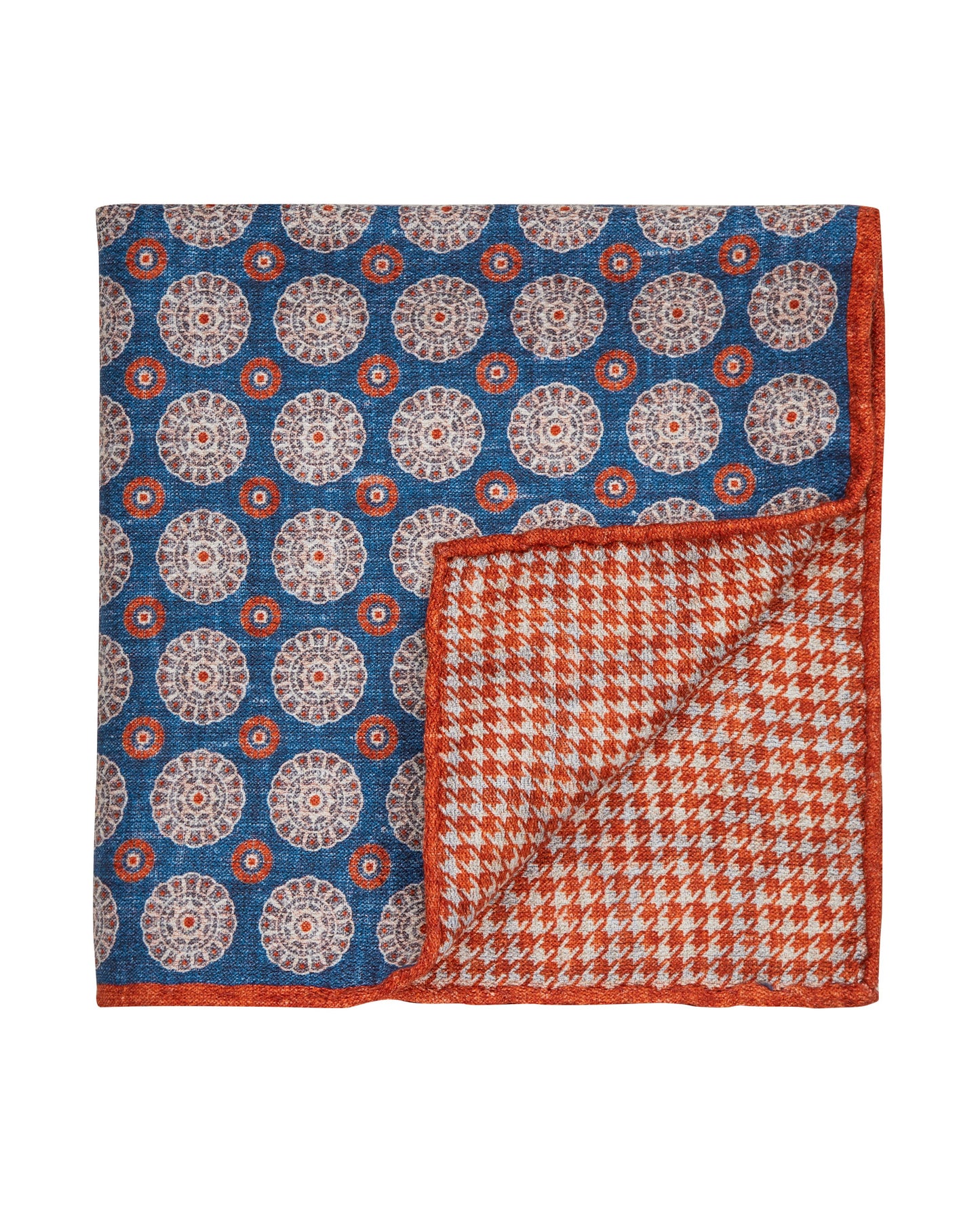 Image 1 of Blue Orange Geo Double Faced Silk Pocket Square
