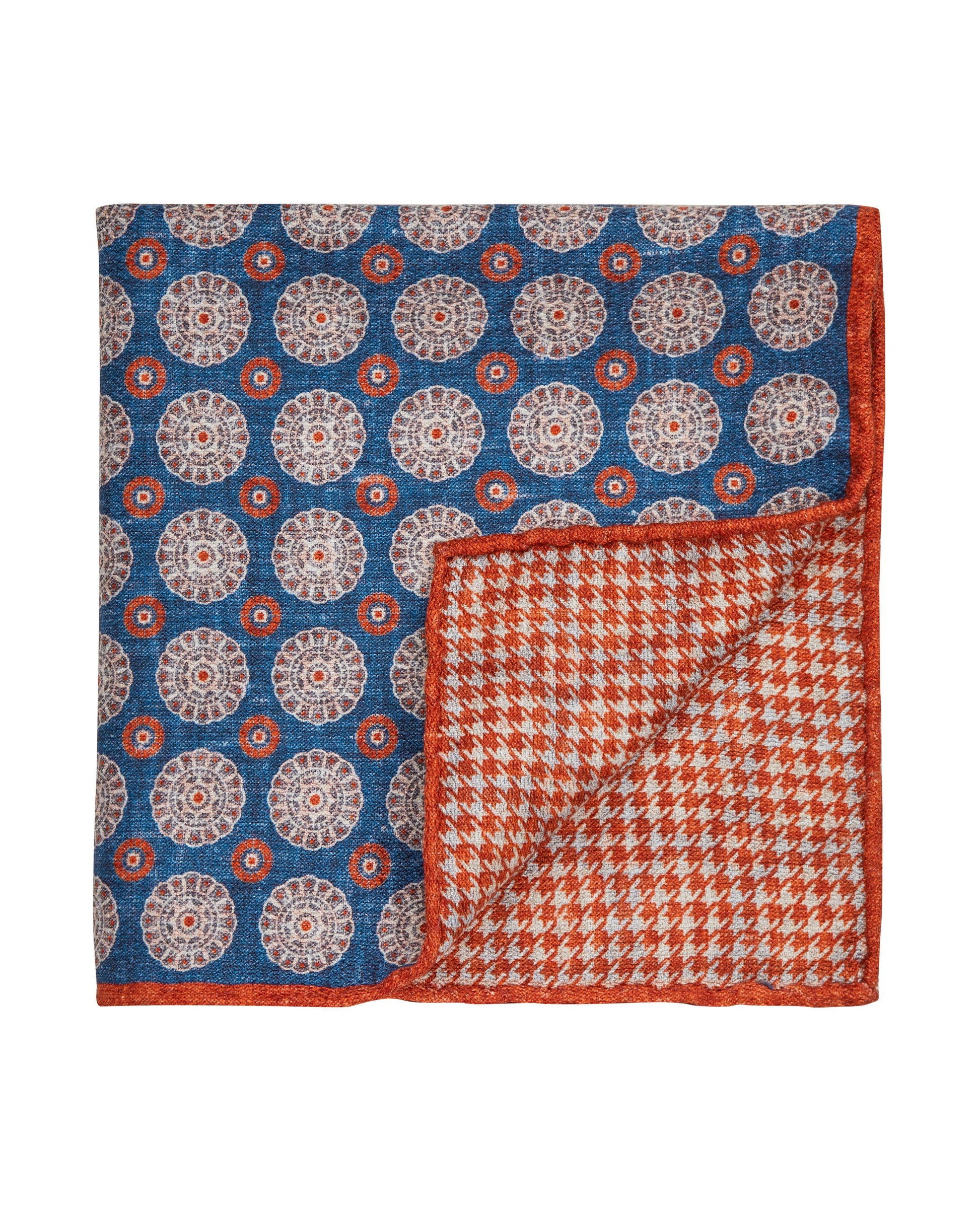 Image 1 of Blue Orange Geo Double Faced Silk Pocket Square