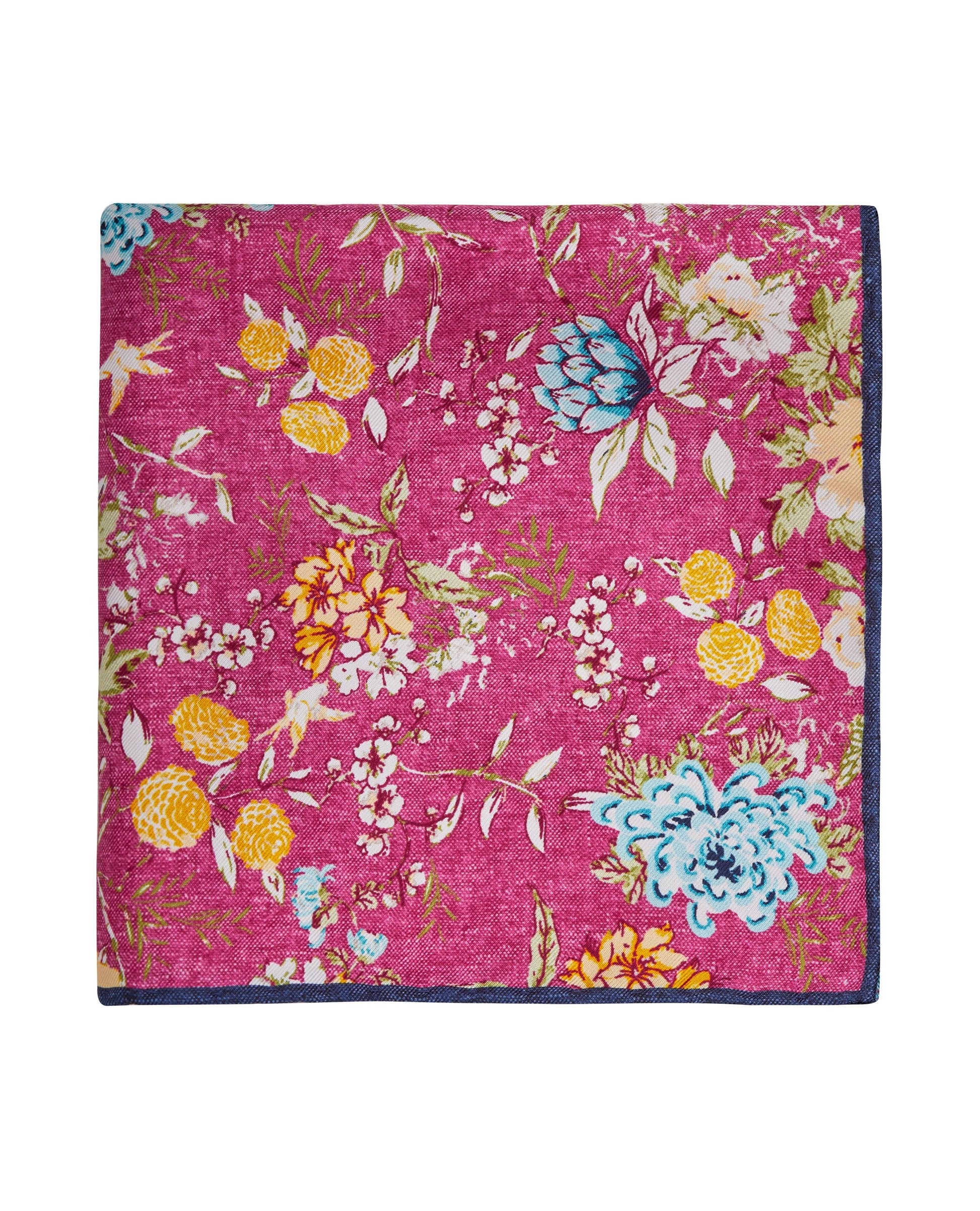 Image 1 of Summer Floral Pink Yellow Silk Pocket Square