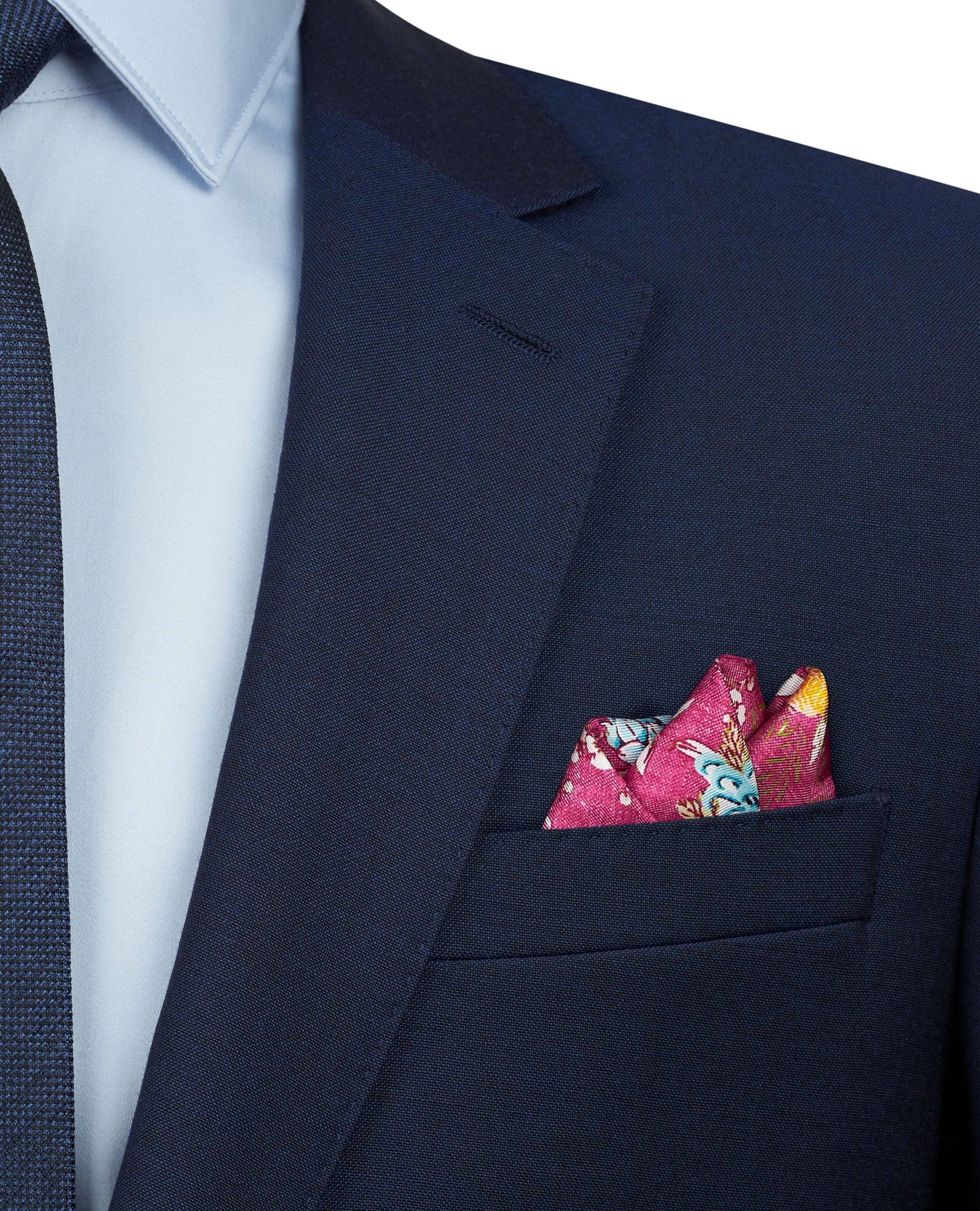 Image 3 of Summer Floral Pink Yellow Silk Pocket Square