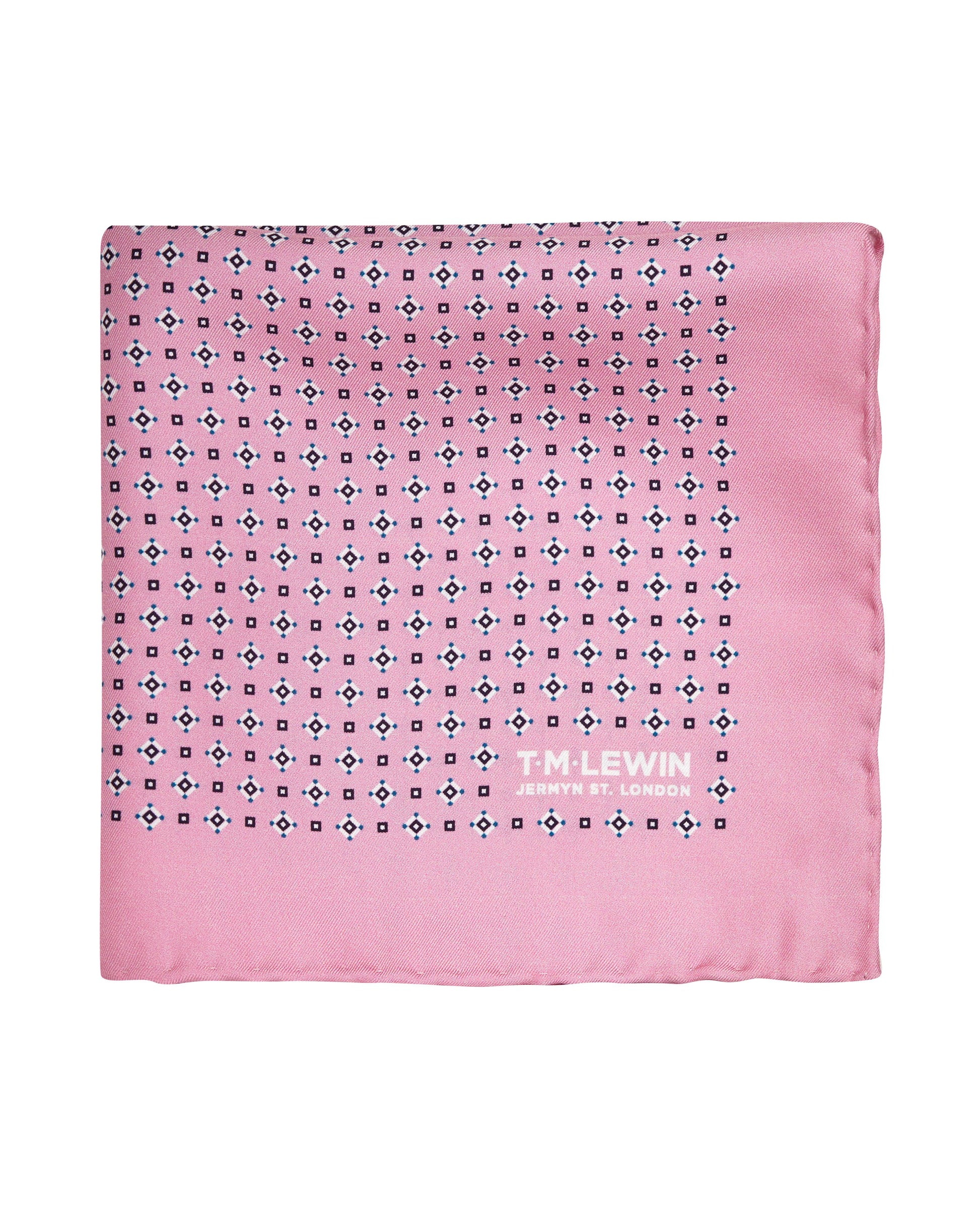 Image 1 of Silk Pink Geometric Squares Pocket Square