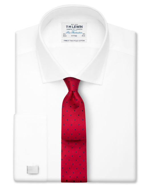 Image 2 of White Poplin Fitted Double Cuff Classic Collar Shirt