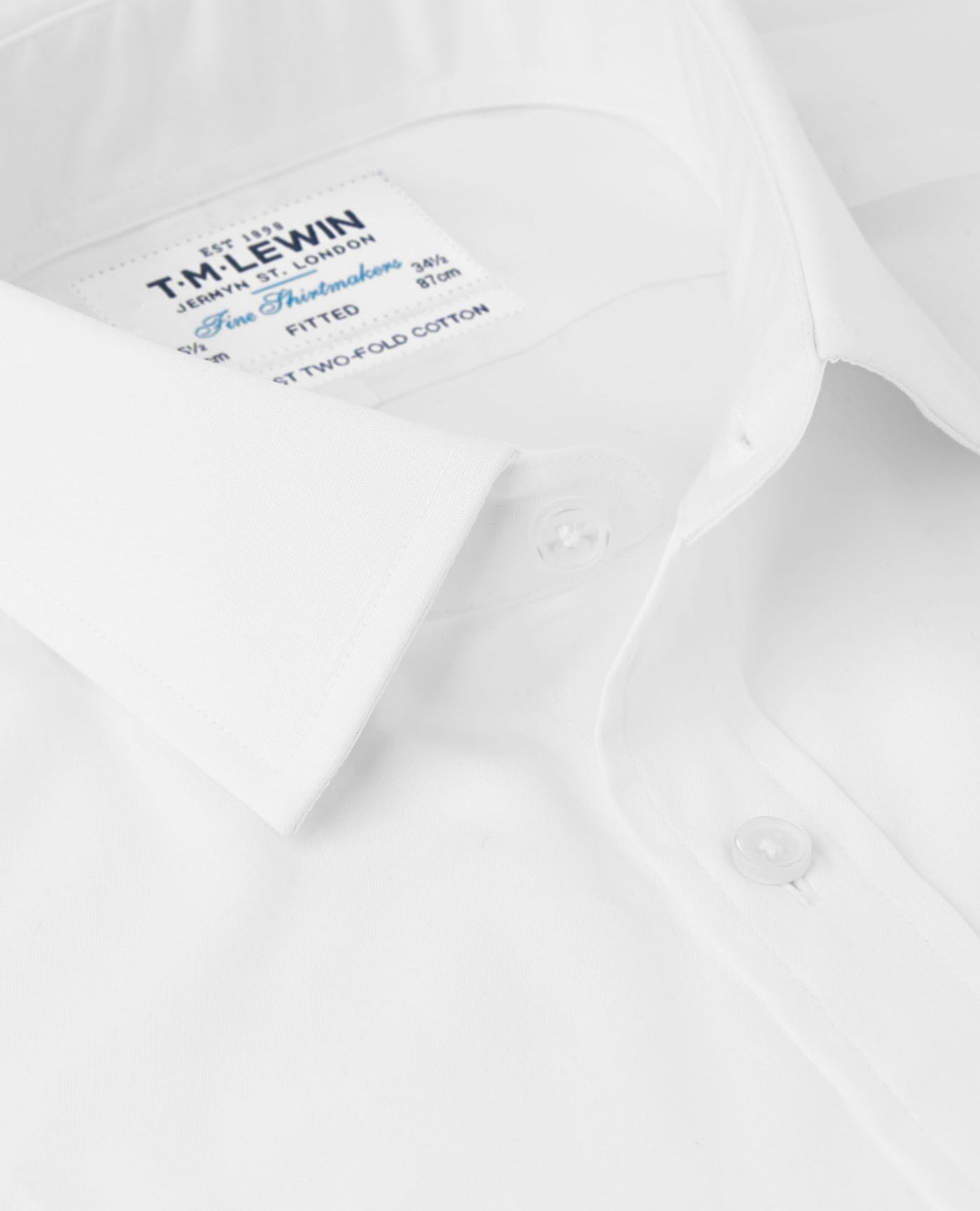 Image 3 of White Poplin Fitted Double Cuff Classic Collar Shirt
